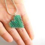 Emerald Heart, Beaded Pendant, Heart Pendant..