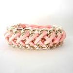 Braided Bracelet,silver Chain Bracelet,pink Suede..