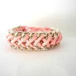 Braided Bracelet,silver Chain Bracelet,pink Suede..