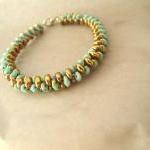 Turquoise Bangle Bracelet, Turquoise Bronze Beaded..