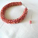 Coral Bracelet, Coral Pink Beaded Bracelet, Gold..