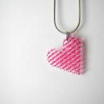 Pink Heart Beaded Pendant,heart Pendant..