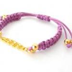 Gold Chain Purple Macrame, Bead Bracelet, Multi..