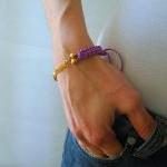 Gold Chain Purple Macrame, Bead Bracelet, Multi..