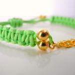 Multi Chains Green Macrame Bracelet, Gold Chain..