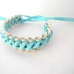 Braided Bracelet,silver Chain Bracelet, Turquoise..