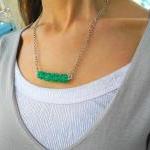 Emerald Necklace, Emerald Bar Necklace, Beaded Bar..