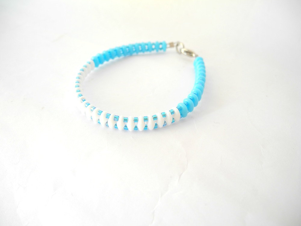 White And Blue Bracelet, Bead Bracelet, Seed Bead Bracelet, Spring Colors Bracelet, Gift, Beaded Bracelet