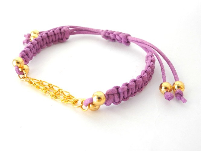 Gold Chain Purple Macrame, Bead Bracelet, Multi Chains Purple Macrame Bracelet, Under 15, Purple Macrame