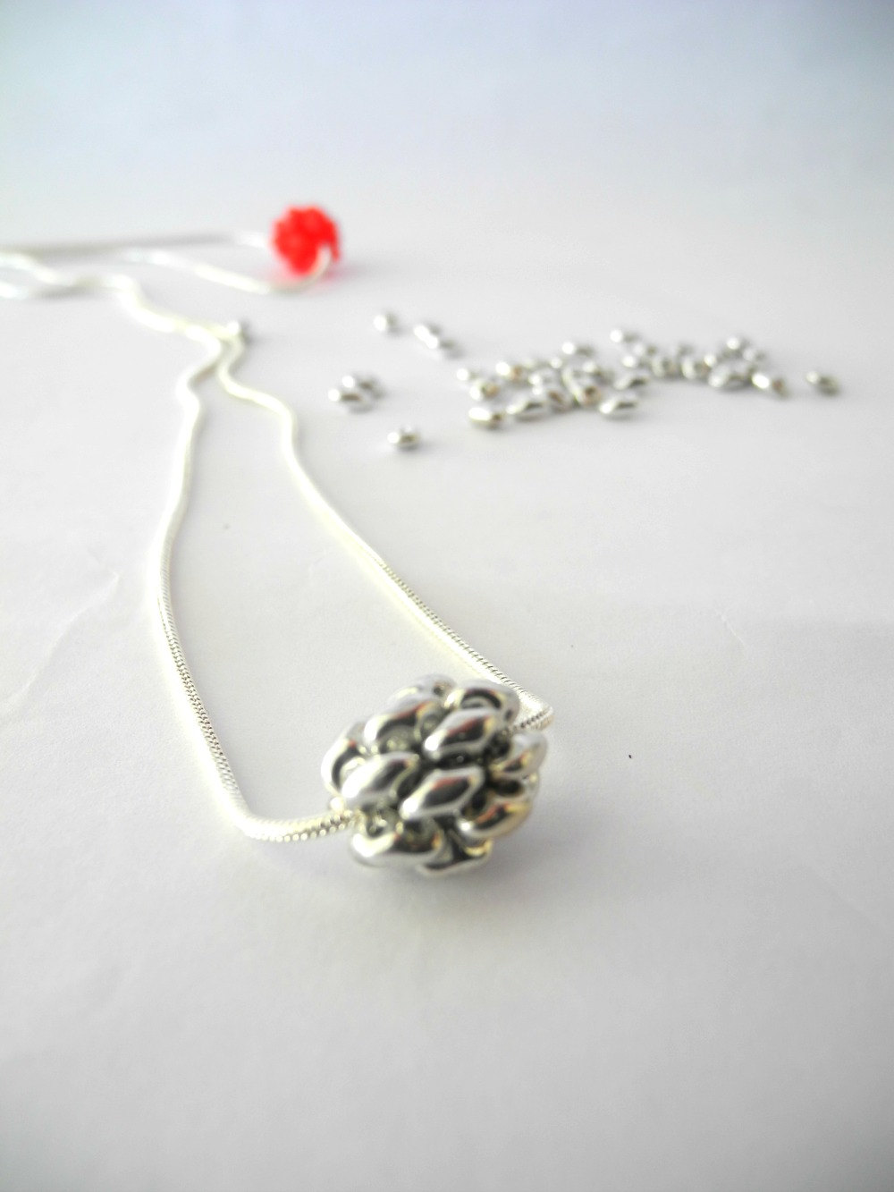 Silver Pendant,silver Sphere Pendant Necklace,beadwork, Silver Necklace, Sphere Pendant.