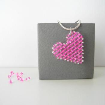 Pink Heart Beaded Pendant,..